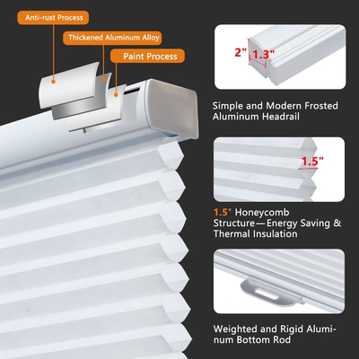 WELLSOURCE Nuances cellulaires sans fil sans perçage voile de nid de miel éteint pour les fenêtres chambre à coucher, bureau facile à installer