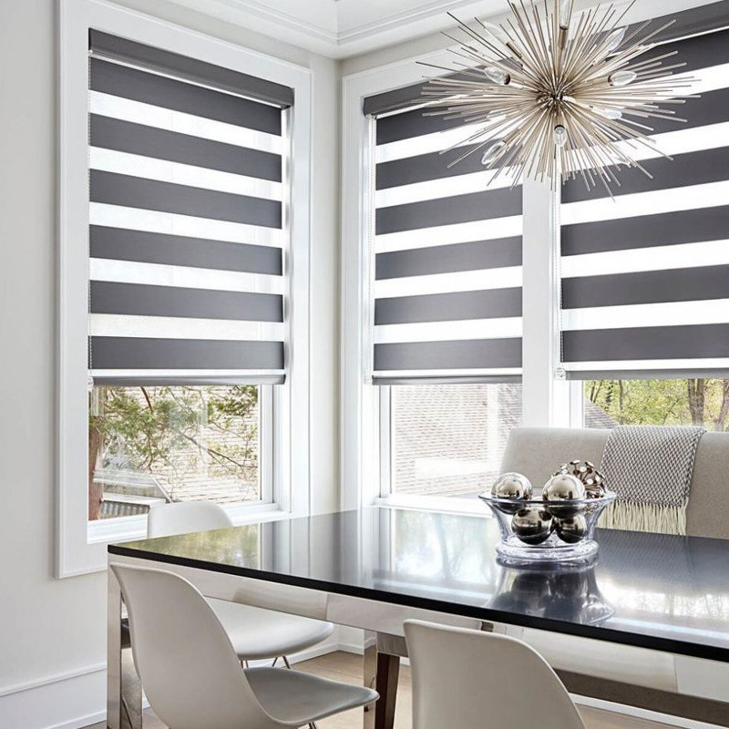 Structure horizontale moteurisée pour intérieur Polyester Zebra Roller Blinds pour fenêtres de bout